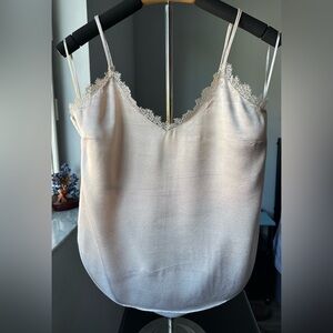 Anthropologie Pale Blush Satin Lace-Trim Crop Cami